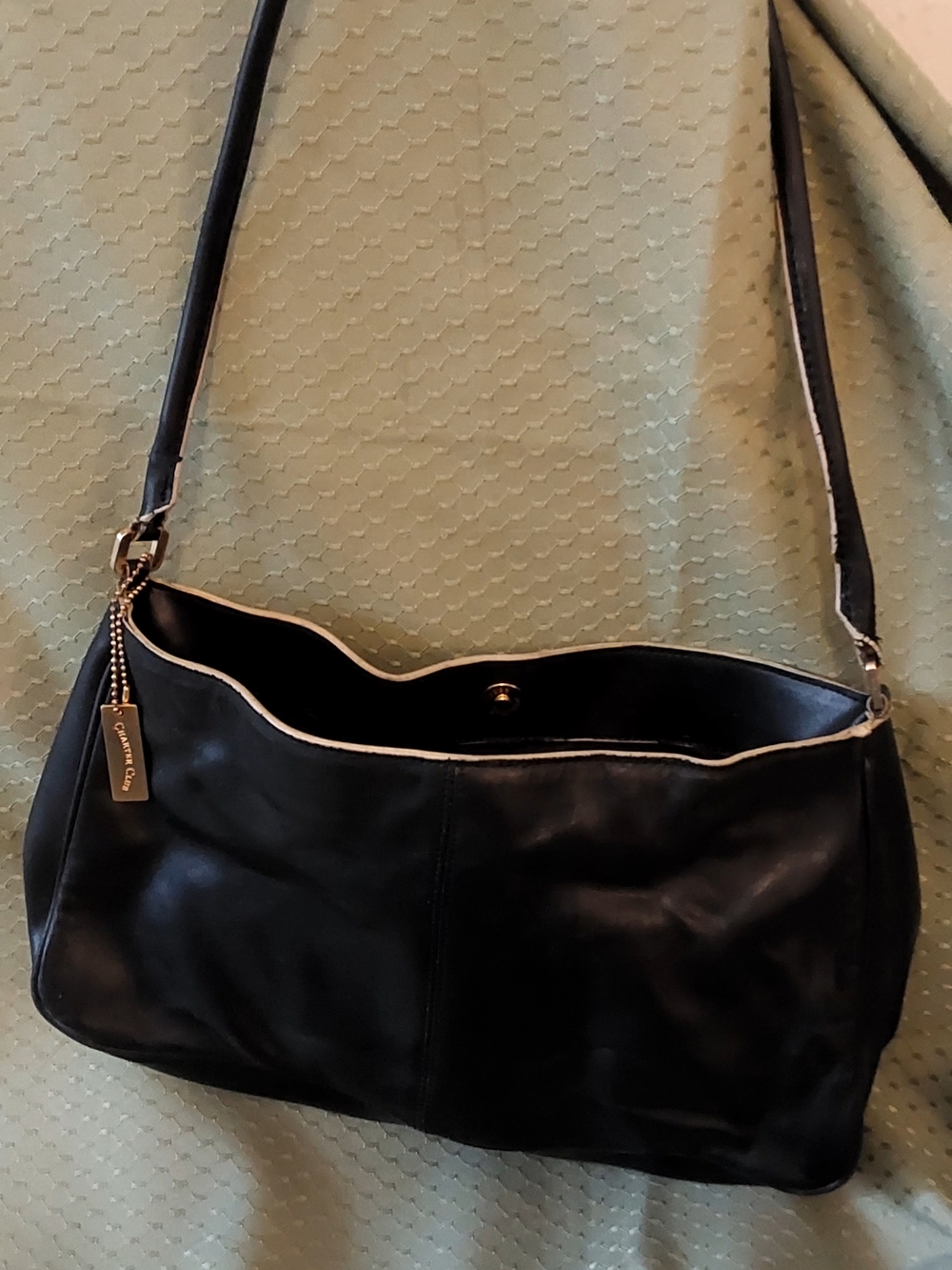 Hobo Style Black Leather Shoulder Bag By Charter Club
